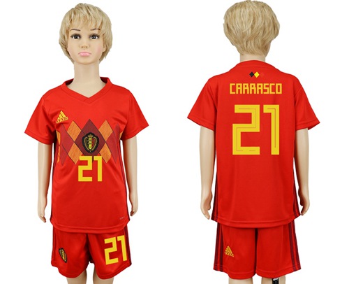 Belgium #21 Carrasco Red Home Kid Soccer Country Jersey - Click Image to Close